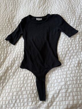 Madewell Black Ribbed Short-Sleeve Crewneck Bodysuit